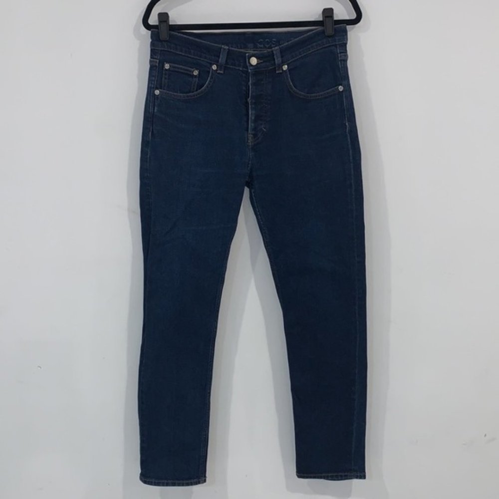 Cos Blue Slim Fit Mid Rise Straight Leg Button Fly jeans size 31/32